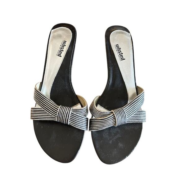 Unlisted Black & Silver Striped Knot Slip-On Kitten Heel Sandals – Size 8.5 - Picture 1 of 7